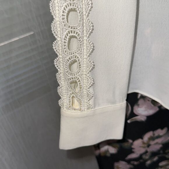Boden 4P Ivory Yoke Collar Button Front Lace Eyelet Inset Long Sleeve Blouse - Picture 8 of 16